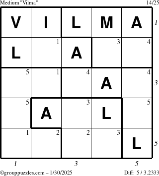 The grouppuzzles.com Medium Vilma puzzle for Thursday January 30, 2025 with all 5 steps marked