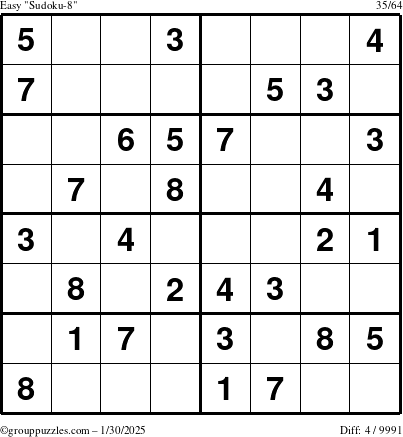 The grouppuzzles.com Easy Sudoku-8 puzzle for Thursday January 30, 2025