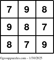 The grouppuzzles.com Answer grid for the TicTac-789 puzzle for Thursday January 30, 2025