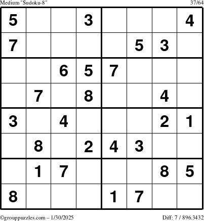 The grouppuzzles.com Medium Sudoku-8 puzzle for Thursday January 30, 2025