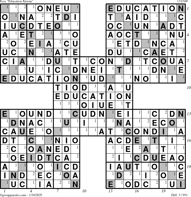 The grouppuzzles.com Easy Education-Xtreme puzzle for Thursday January 30, 2025 with all 3 steps marked