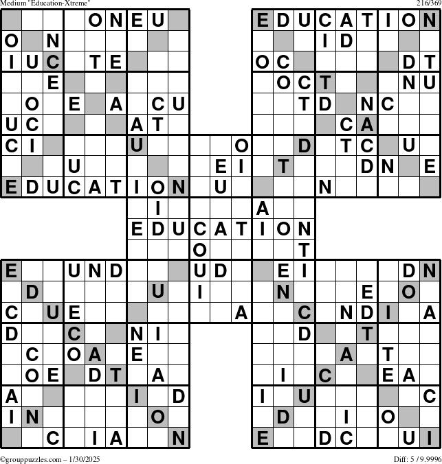 The grouppuzzles.com Medium Education-Xtreme puzzle for Thursday January 30, 2025