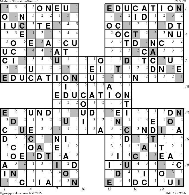 The grouppuzzles.com Medium Education-Xtreme puzzle for Thursday January 30, 2025 with all 5 steps marked