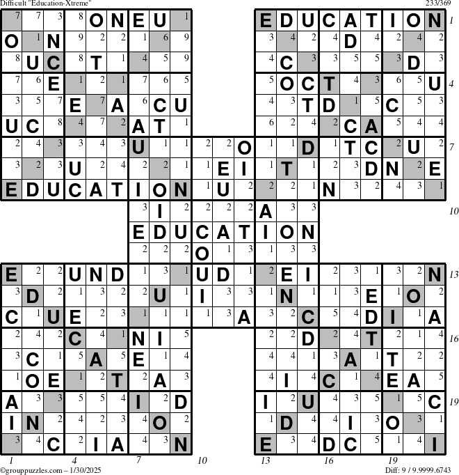 The grouppuzzles.com Difficult Education-Xtreme puzzle for Thursday January 30, 2025 with all 9 steps marked