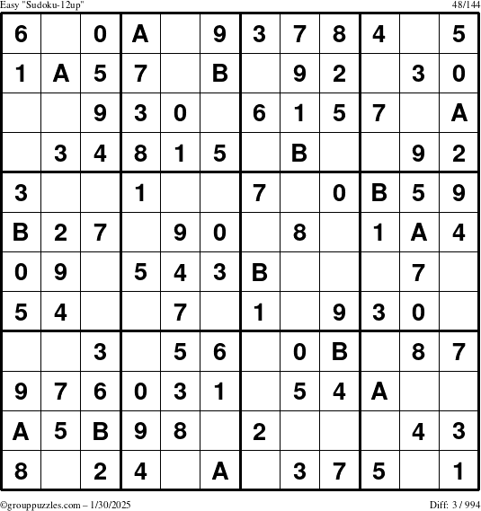 The grouppuzzles.com Easy Sudoku-12up puzzle for Thursday January 30, 2025