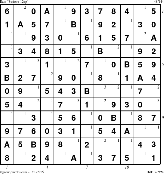 The grouppuzzles.com Easy Sudoku-12up puzzle for Thursday January 30, 2025 with all 3 steps marked