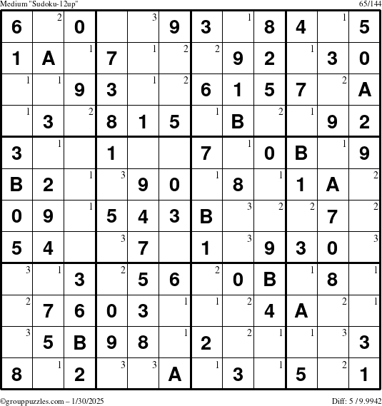 The grouppuzzles.com Medium Sudoku-12up puzzle for Thursday January 30, 2025 with the first 3 steps marked