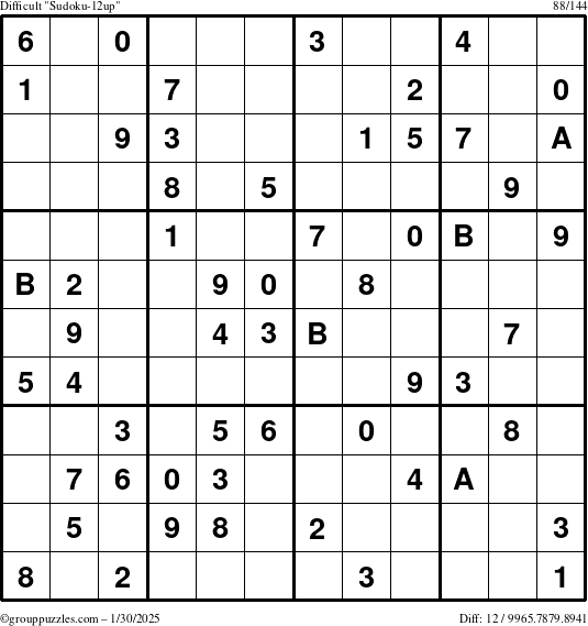 The grouppuzzles.com Difficult Sudoku-12up puzzle for Thursday January 30, 2025