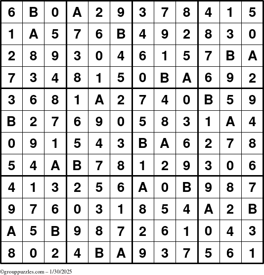 The grouppuzzles.com Answer grid for the Sudoku-12up puzzle for Thursday January 30, 2025