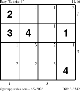 The grouppuzzles.com Easy Sudoku-4 puzzle for Tuesday June 9, 2026 with all 3 steps marked