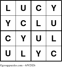 The grouppuzzles.com Answer grid for the Lucy puzzle for Tuesday June 9, 2026