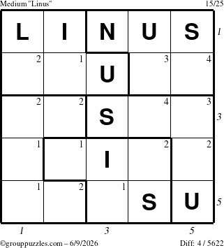 The grouppuzzles.com Medium Linus puzzle for Tuesday June 9, 2026 with all 4 steps marked