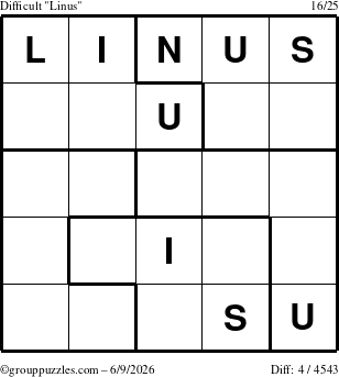 The grouppuzzles.com Difficult Linus puzzle for Tuesday June 9, 2026