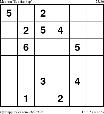 The grouppuzzles.com Medium Sudoku-6up puzzle for Tuesday June 9, 2026