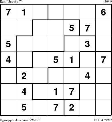 The grouppuzzles.com Easy Sudoku-7 puzzle for Tuesday June 9, 2026