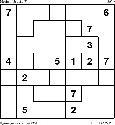 The grouppuzzles.com Medium Sudoku-7 puzzle for Tuesday June 9, 2026