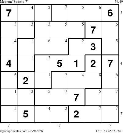 The grouppuzzles.com Medium Sudoku-7 puzzle for Tuesday June 9, 2026 with all 8 steps marked