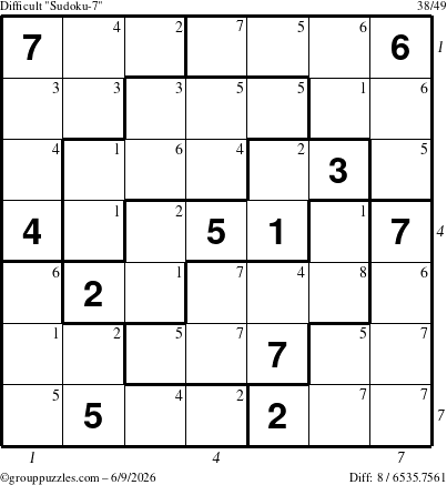 The grouppuzzles.com Difficult Sudoku-7 puzzle for Tuesday June 9, 2026 with all 8 steps marked