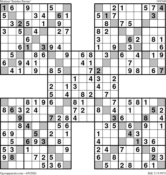 The grouppuzzles.com Medium Sudoku-Xtreme puzzle for Tuesday June 9, 2026