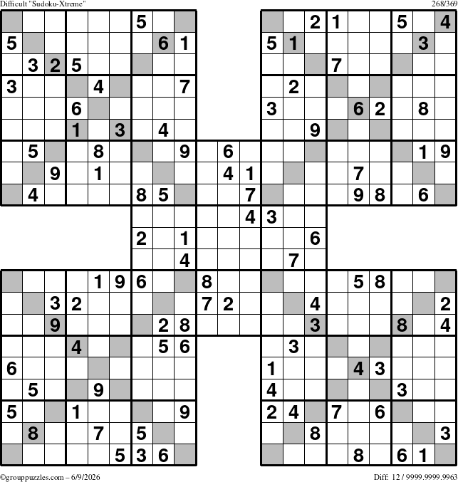 The grouppuzzles.com Difficult Sudoku-Xtreme puzzle for Tuesday June 9, 2026