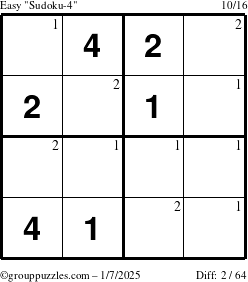 The grouppuzzles.com Easy Sudoku-4 puzzle for Tuesday January 7, 2025 with the first 2 steps marked