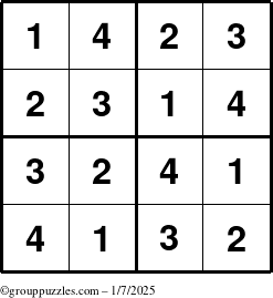 The grouppuzzles.com Answer grid for the Sudoku-4 puzzle for Tuesday January 7, 2025