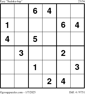 The grouppuzzles.com Easy Sudoku-6up puzzle for Tuesday January 7, 2025