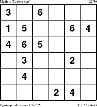 The grouppuzzles.com Medium Sudoku-6up puzzle for Tuesday January 7, 2025