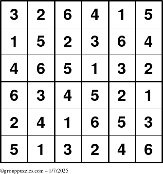 The grouppuzzles.com Answer grid for the Sudoku-6up puzzle for Tuesday January 7, 2025