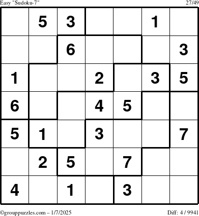 The grouppuzzles.com Easy Sudoku-7 puzzle for Tuesday January 7, 2025