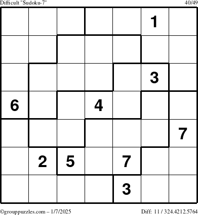 The grouppuzzles.com Difficult Sudoku-7 puzzle for Tuesday January 7, 2025