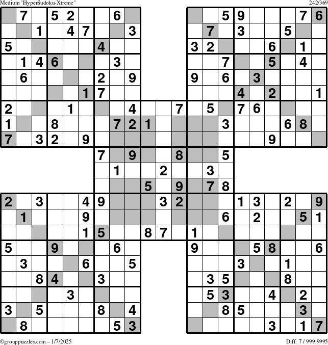 The grouppuzzles.com Medium HyperSudoku-Xtreme puzzle for Tuesday January 7, 2025