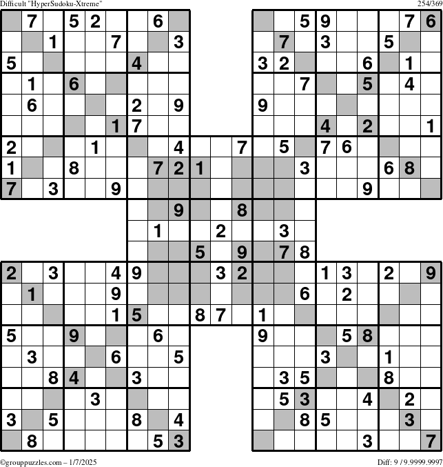 The grouppuzzles.com Difficult HyperSudoku-Xtreme puzzle for Tuesday January 7, 2025