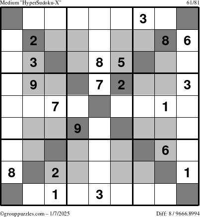 The grouppuzzles.com Medium HyperSudoku-X puzzle for Tuesday January 7, 2025