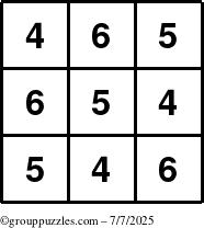 The grouppuzzles.com Answer grid for the TicTac-456 puzzle for Monday July 7, 2025
