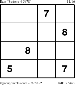 The grouppuzzles.com Easy Sudoku-4-5678 puzzle for Monday July 7, 2025