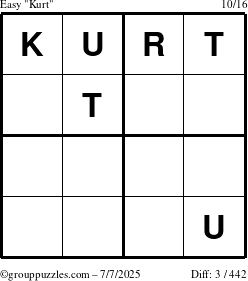 The grouppuzzles.com Easy Kurt puzzle for Monday July 7, 2025
