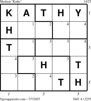 The grouppuzzles.com Medium Kathy puzzle for Monday July 7, 2025 with all 4 steps marked