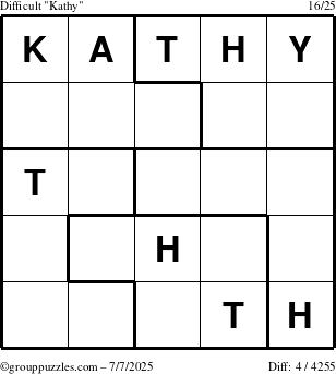 The grouppuzzles.com Difficult Kathy puzzle for Monday July 7, 2025