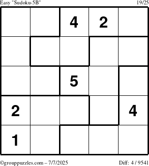 The grouppuzzles.com Easy Sudoku-5B puzzle for Monday July 7, 2025