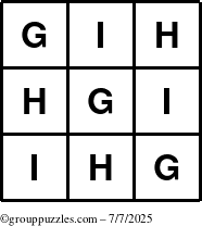 The grouppuzzles.com Answer grid for the TicTac-GHI puzzle for Monday July 7, 2025