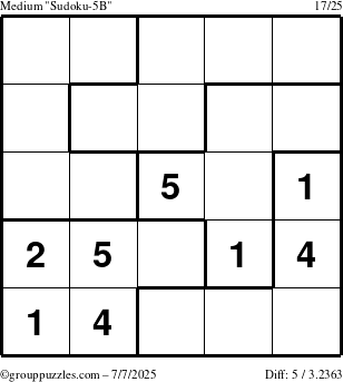 The grouppuzzles.com Medium Sudoku-5B puzzle for Monday July 7, 2025