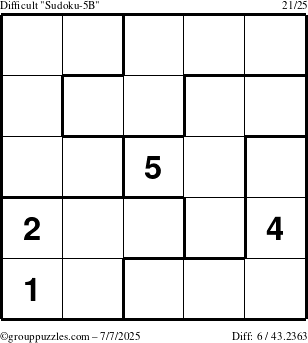The grouppuzzles.com Difficult Sudoku-5B puzzle for Monday July 7, 2025