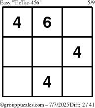 The grouppuzzles.com Easy TicTac-456 puzzle for Monday July 7, 2025