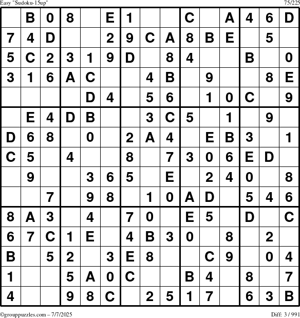 The grouppuzzles.com Easy Sudoku-15up puzzle for Monday July 7, 2025