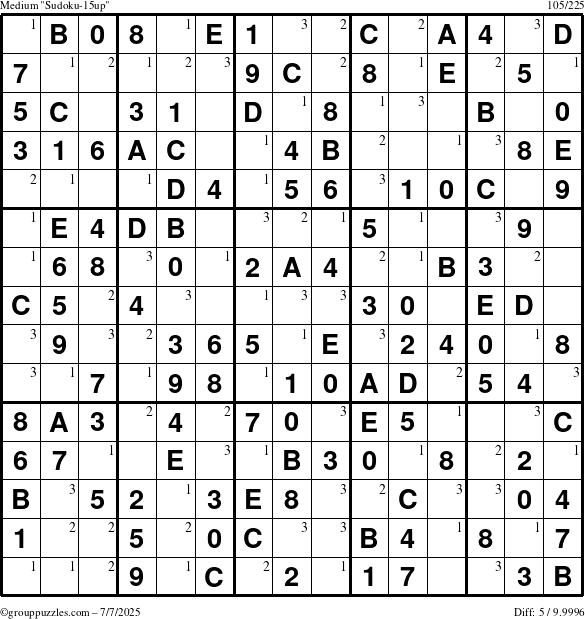 The grouppuzzles.com Medium Sudoku-15up puzzle for Monday July 7, 2025 with the first 3 steps marked