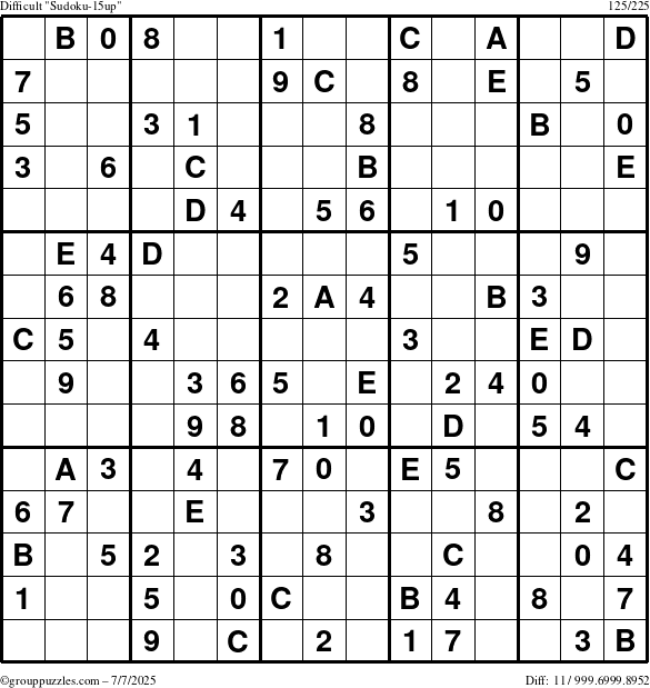 The grouppuzzles.com Difficult Sudoku-15up puzzle for Monday July 7, 2025