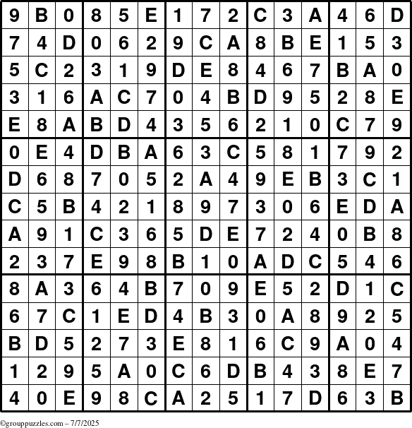 The grouppuzzles.com Answer grid for the Sudoku-15up puzzle for Monday July 7, 2025
