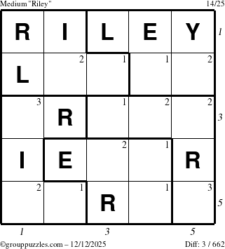 The grouppuzzles.com Medium Riley puzzle for Friday December 12, 2025 with all 3 steps marked