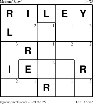 The grouppuzzles.com Medium Riley puzzle for Friday December 12, 2025 with the first 3 steps marked